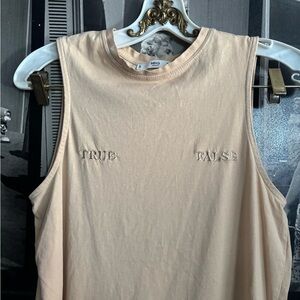 Mango Tan Sleeveless Muscle Tee with Minimalist Design